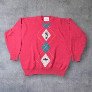 St. Bernard Men XLG Wool Red Crew Neck Long Sleeve Embroidered Golf Knit Sweater